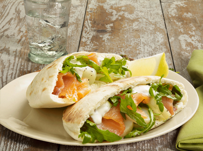 Smoked Salmon, Potato Salad & Mustard Cream Cheese Pitas