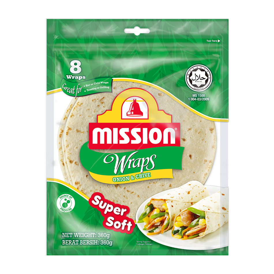 An image of Mission Supersoft Onion & Chive Wraps 8” 8ct